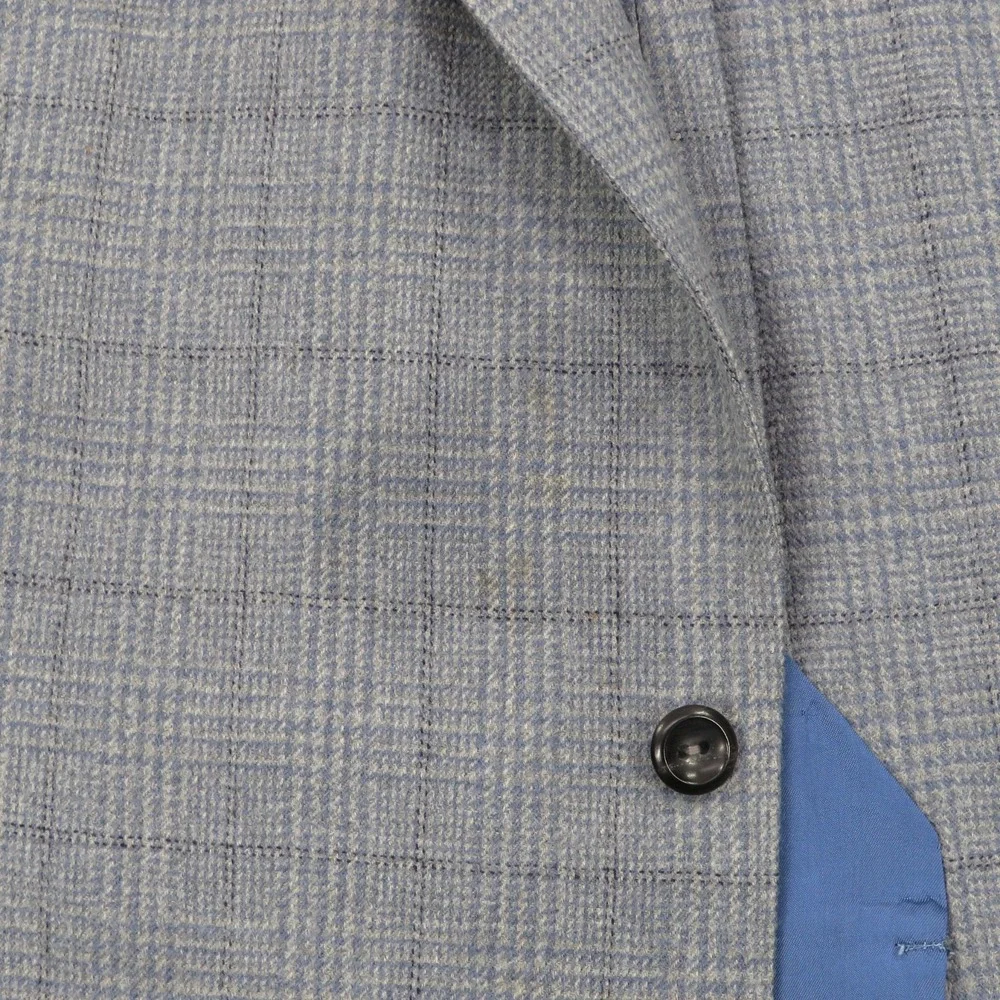 Oxxford Clothes Blazer 44L Super 100s Wool Windowpane Sport Coat Gray Mens